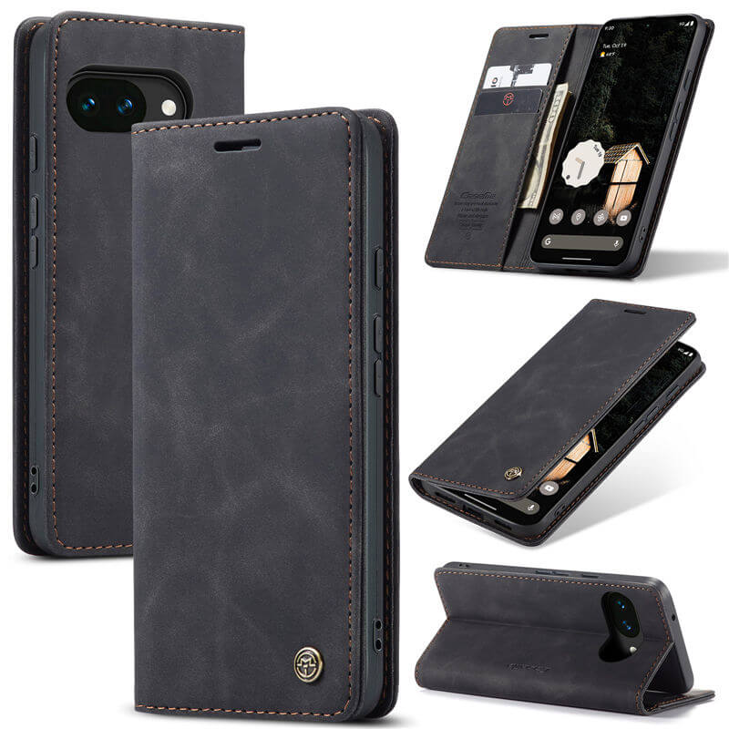 CaseMe Google Pixel 10A Wallet Magnetic Suede Leather Case Black