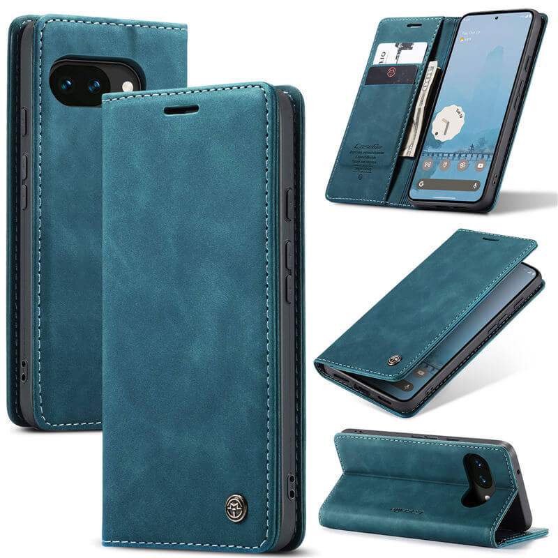 CaseMe Google Pixel 10A Wallet Magnetic Suede Leather Case Blue