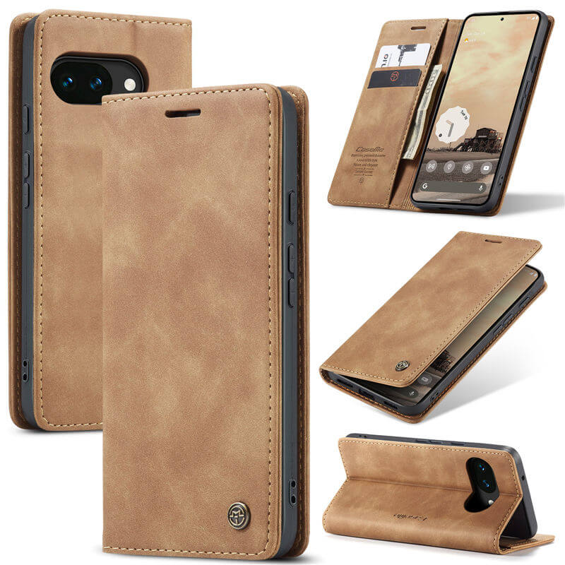 CaseMe Google Pixel 10A Wallet Magnetic Suede Leather Case Brown