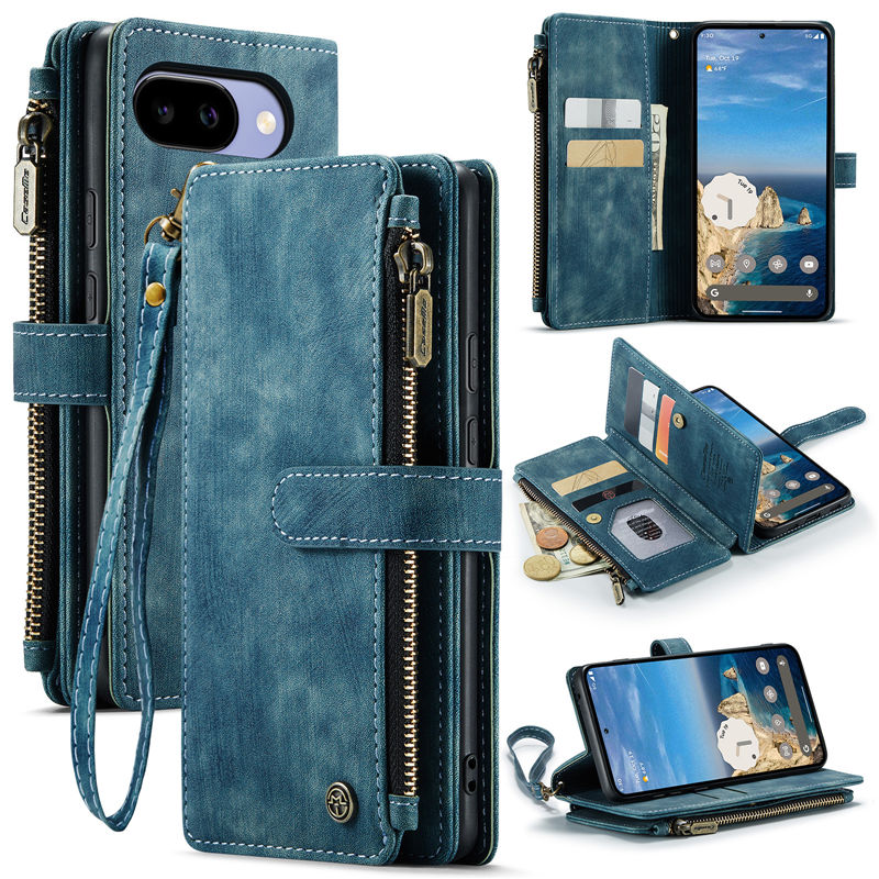 CaseMe Google Pixel 10A Wallet Kickstand Case with Wrist Strap Blue