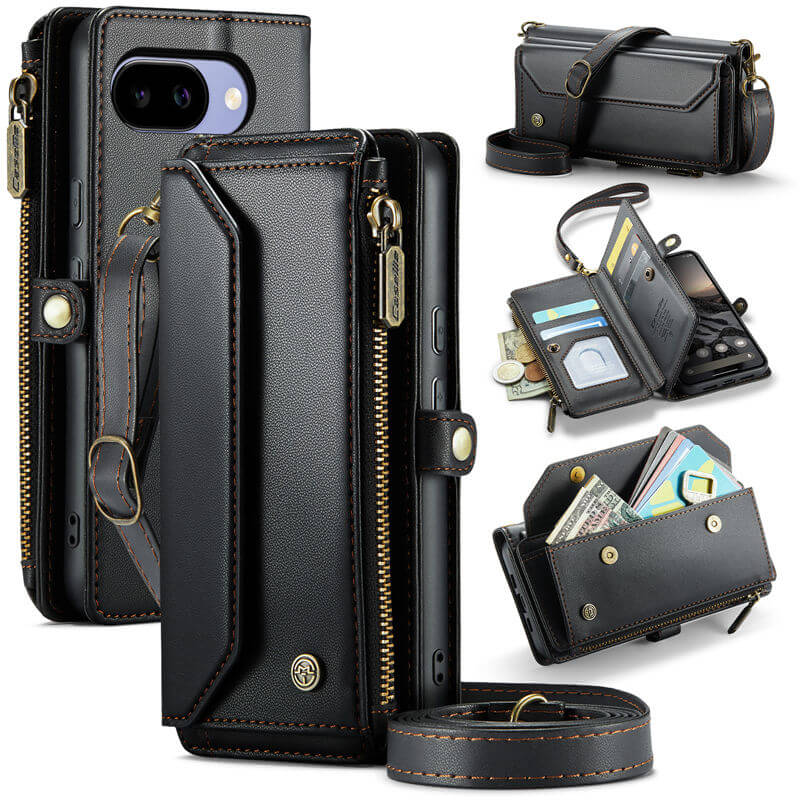 CaseMe Google Pixel 10A Wallet RFID Blocking Crossbody Phone Case Black