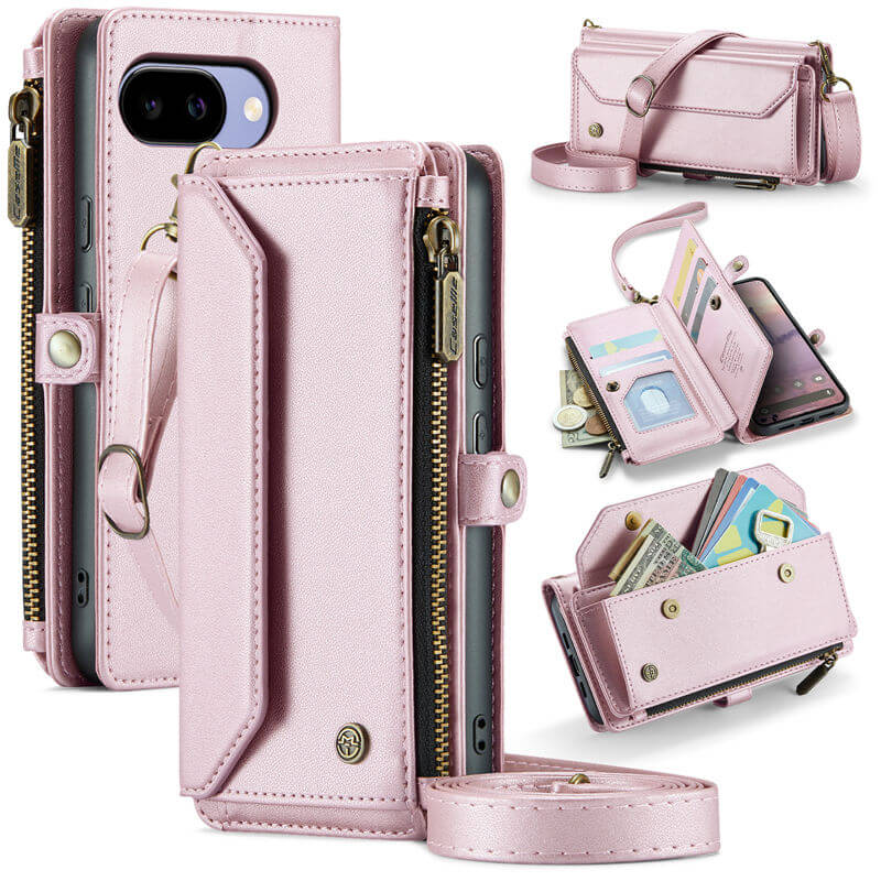 CaseMe Google Pixel 10A Wallet RFID Blocking Crossbody Phone Case Pink
