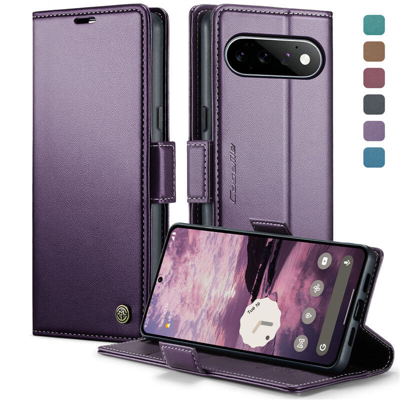CaseMe Google Pixel 11/Pixel 11 Pro RFID Wallet Case with Magnetic Buckle & Wireless Charging Purple