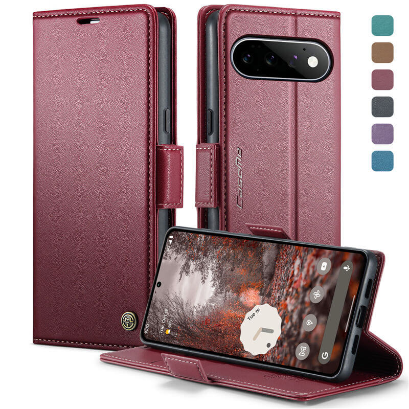 CaseMe Google Pixel 11/Pixel 11 Pro RFID Wallet Case with Magnetic Buckle & Wireless Charging Red