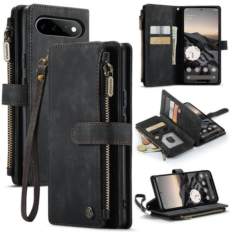 CaseMe Google Pixel 11/Pixel 11 Pro Wallet Case with Zipper Pocket & Wireless Charging Black