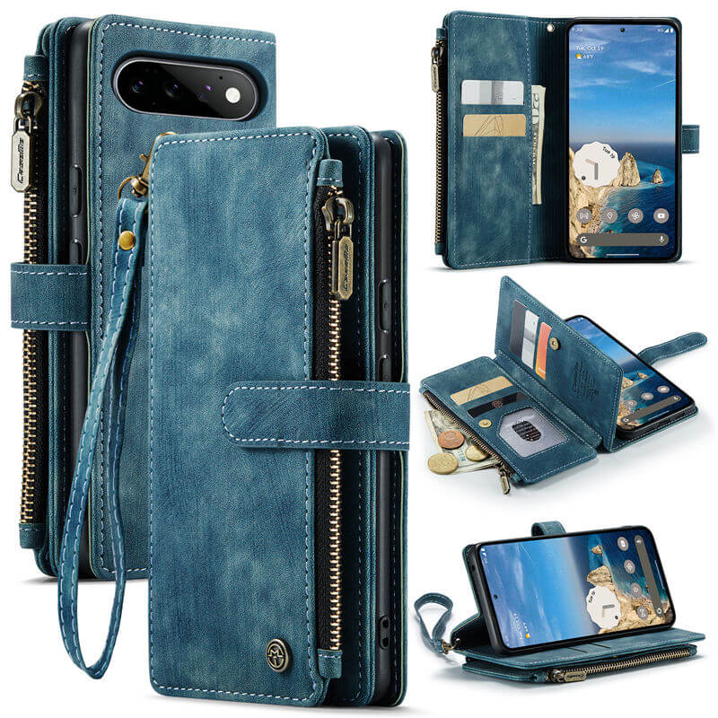 CaseMe Google Pixel 11/Pixel 11 Pro Wallet Case with Zipper Pocket & Wireless Charging Blue