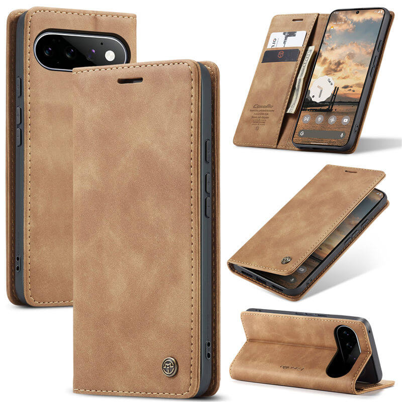 CaseMe Google Pixel 11/Pixel 11 Pro Suede Leather Wallet Case Brown