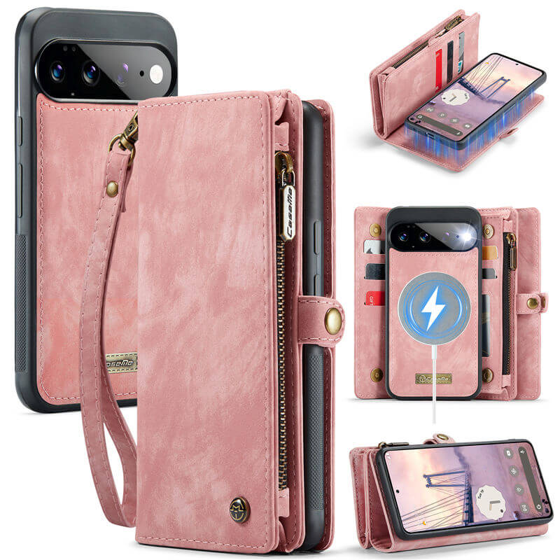 CaseMe Google Pixel 11 Pro XL 2-in-1 Magnetic RFID Wallet Case with Wrist Strap Pink