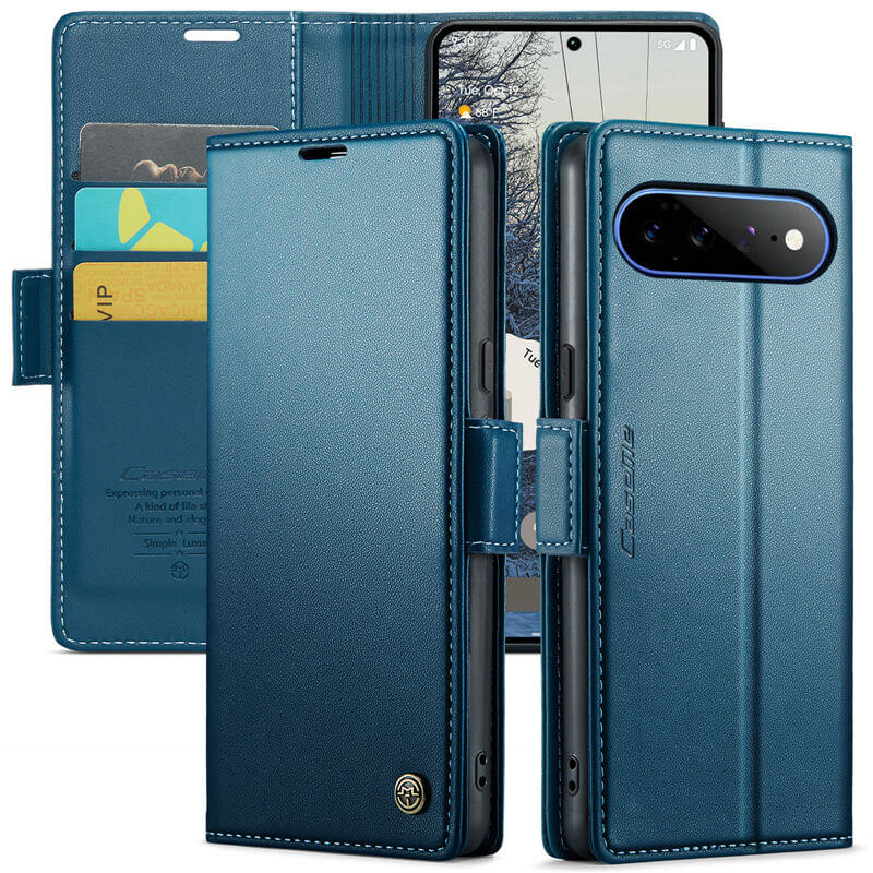 CaseMe Google Pixel 11 Pro XL RFID Wallet Case with Magnetic Buckle & Wireless Charging Blue