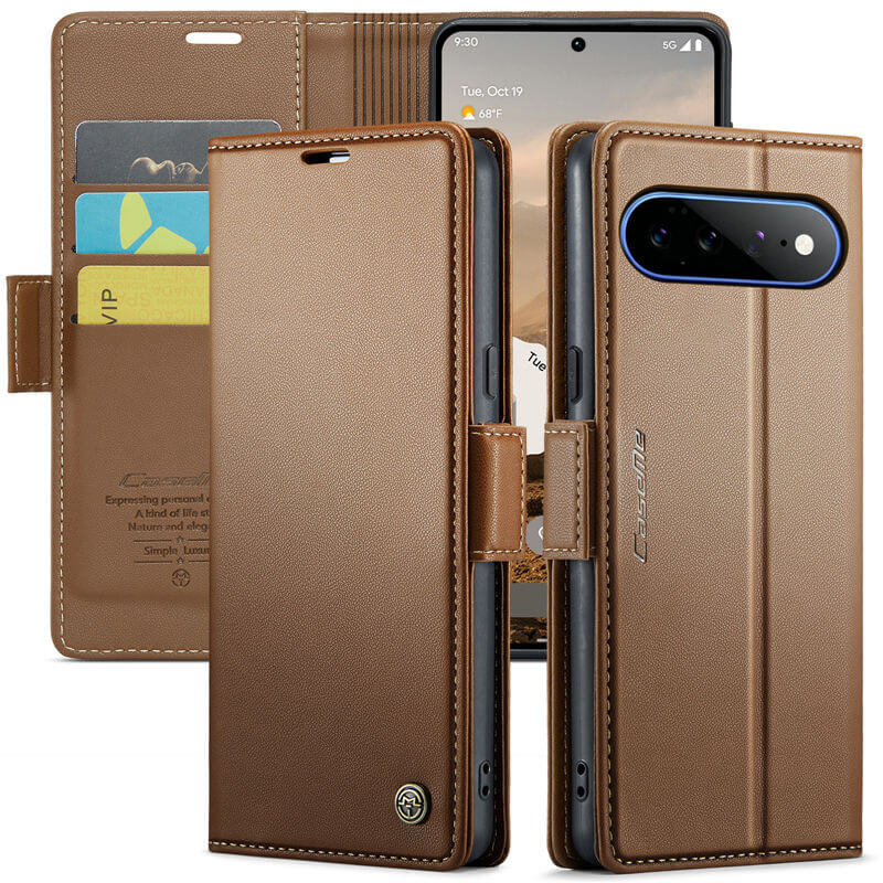 CaseMe Google Pixel 11 Pro XL RFID Wallet Case with Magnetic Buckle & Wireless Charging Brown