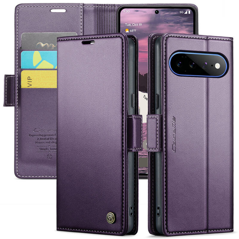 CaseMe Google Pixel 11 Pro XL RFID Wallet Case with Magnetic Buckle & Wireless Charging Purple