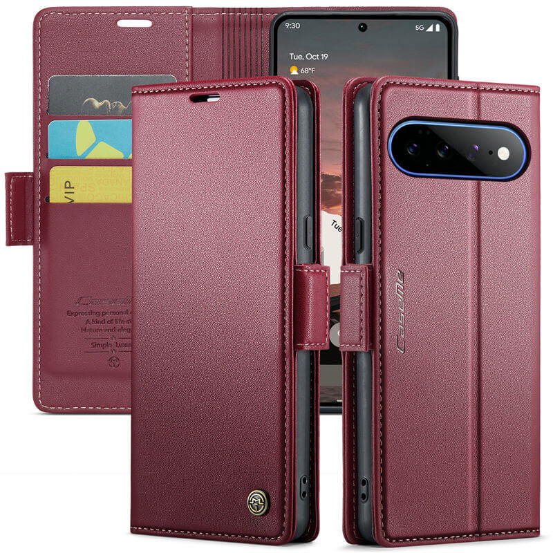 CaseMe Google Pixel 11 Pro XL RFID Wallet Case with Magnetic Buckle & Wireless Charging Red