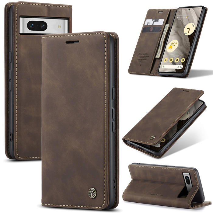 CaseMe Google Pixel 7A Wallet Magnetic Suede Leather Case Coffee - Click Image to Close