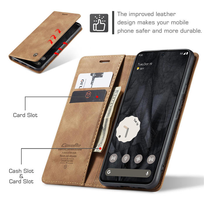 CaseMe Google Pixel 8 Pro Wallet kickstand Magnetic Leather Case with Wrist Strap