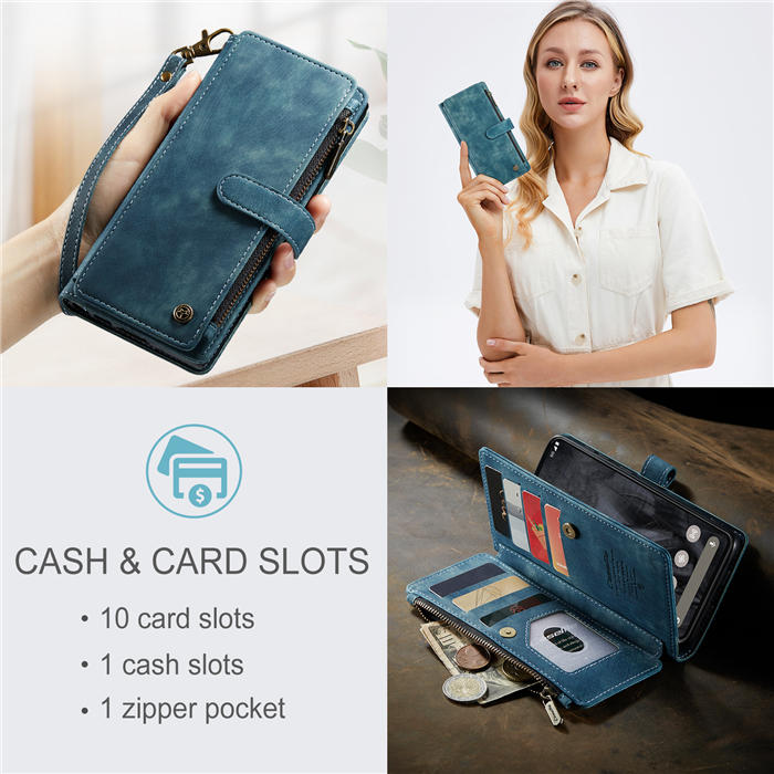 CaseMe Google Pixel 8 Pro Wallet kickstand Magnetic Leather Case with Wrist Strap