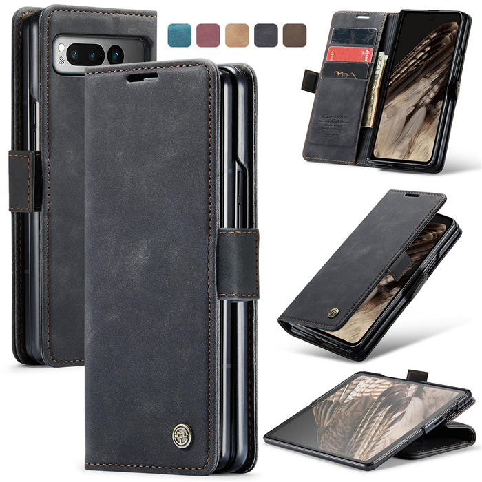 CaseMe Google Pixel Fold Wallet Retro Suede Leather Case Black