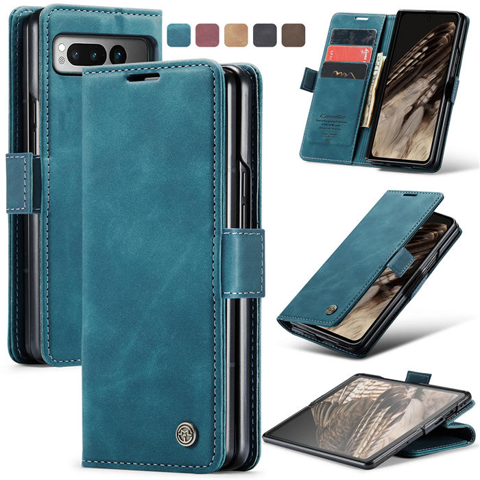 CaseMe Google Pixel Fold Wallet Retro Suede Leather Case Blue - Click Image to Close