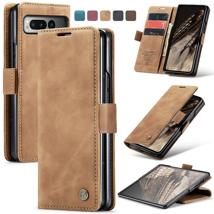 CaseMe Google Pixel Fold Wallet Retro Suede Leather Case Brown