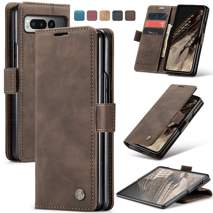 CaseMe Google Pixel Fold Wallet Retro Suede Leather Case Coffee