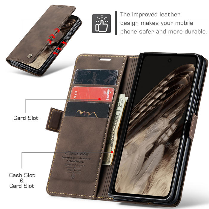 CaseMe Google Pixel Fold Wallet Kickstand Leather Case with Wrist Strap