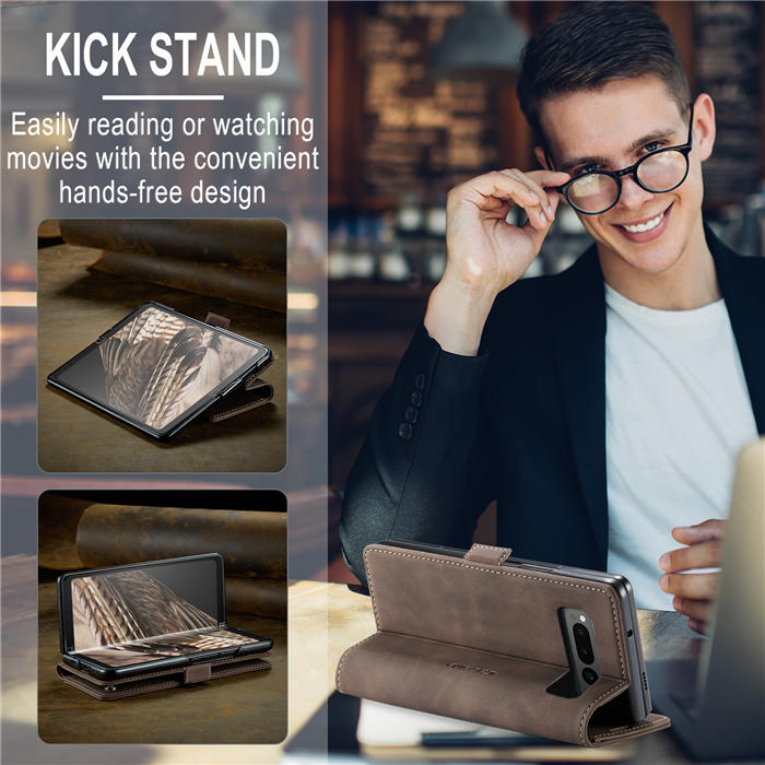 CaseMe Google Pixel Fold Wallet Kickstand Leather Case with Wrist Strap