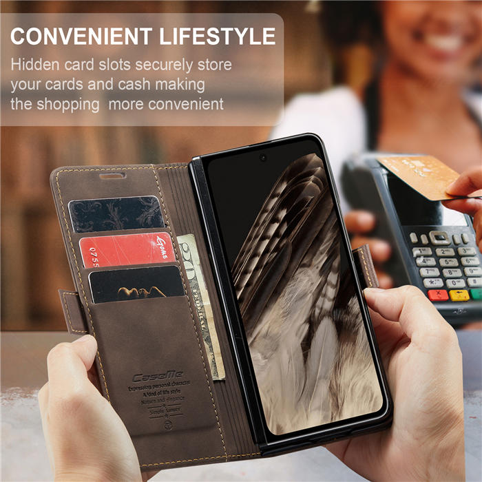 CaseMe Google Pixel Fold Wallet Kickstand Leather Case with Wrist Strap