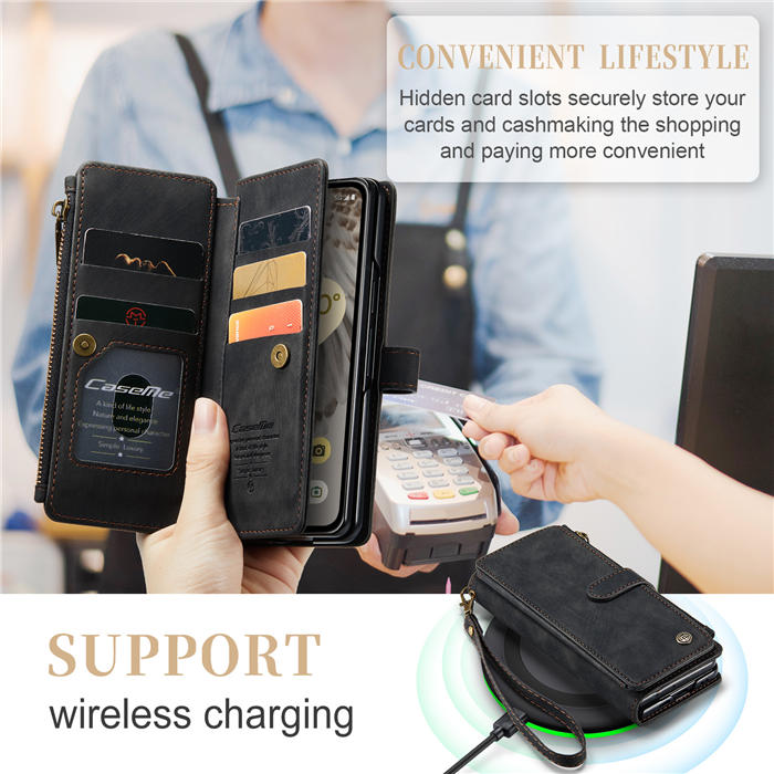 CaseMe Google Pixel Fold Wallet Kickstand Leather Case with Wrist Strap