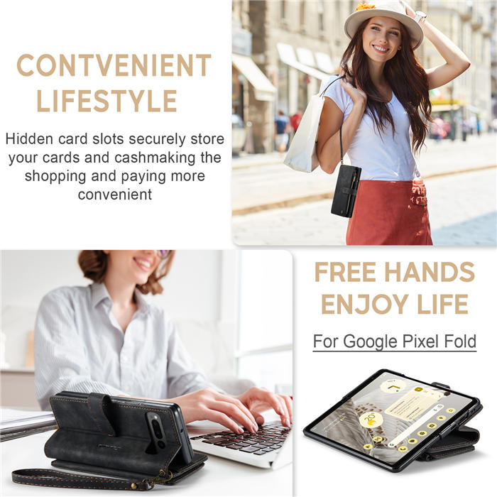 CaseMe Google Pixel Fold Wallet Kickstand Leather Case with Wrist Strap