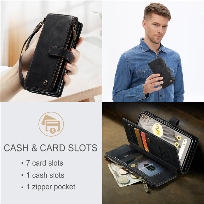 CaseMe Google Pixel Fold Wallet Kickstand Leather Case with Wrist Strap