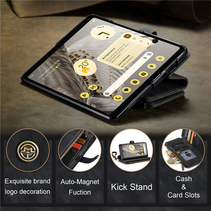 CaseMe Google Pixel Fold Wallet Kickstand Leather Case with Wrist Strap