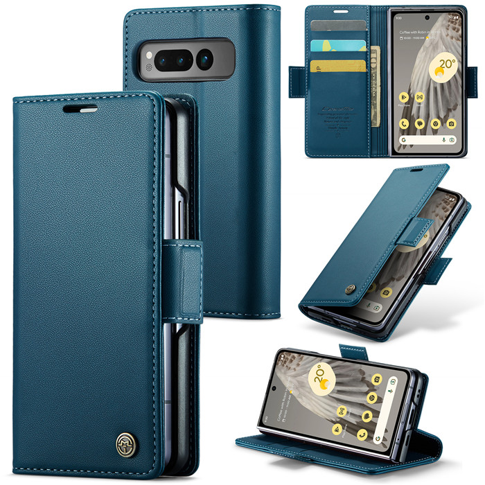 CaseMe Google Pixel Fold Wallet RFID Blocking Magnetic Buckle Case Blue