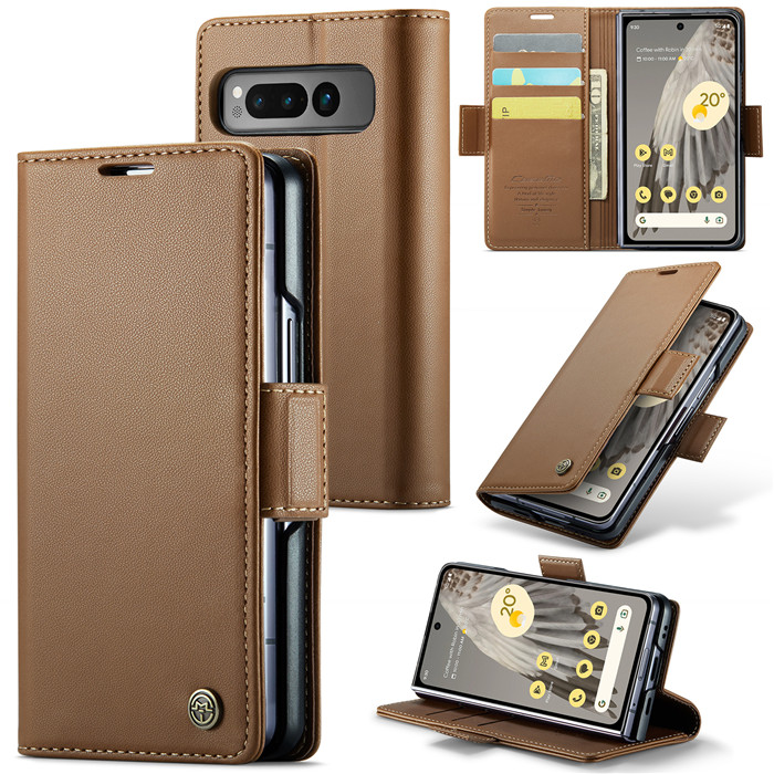 CaseMe Google Pixel Fold Wallet RFID Blocking Magnetic Buckle Case Brown