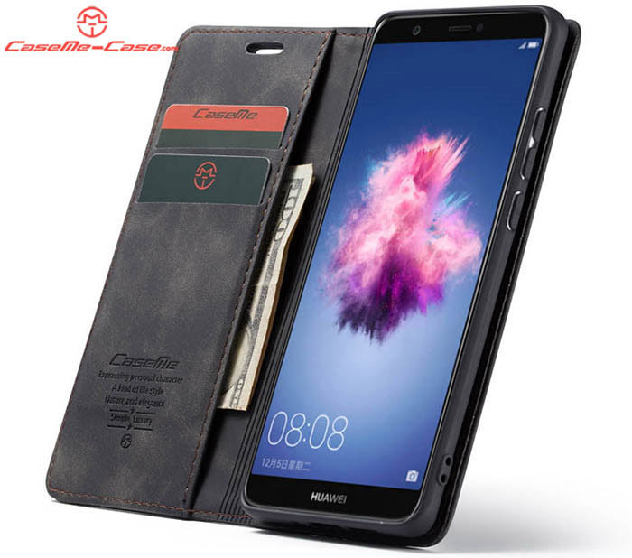 CaseMe Huawei P Smart Retro Wallet Kickstand Magnetic Flip Leather Case