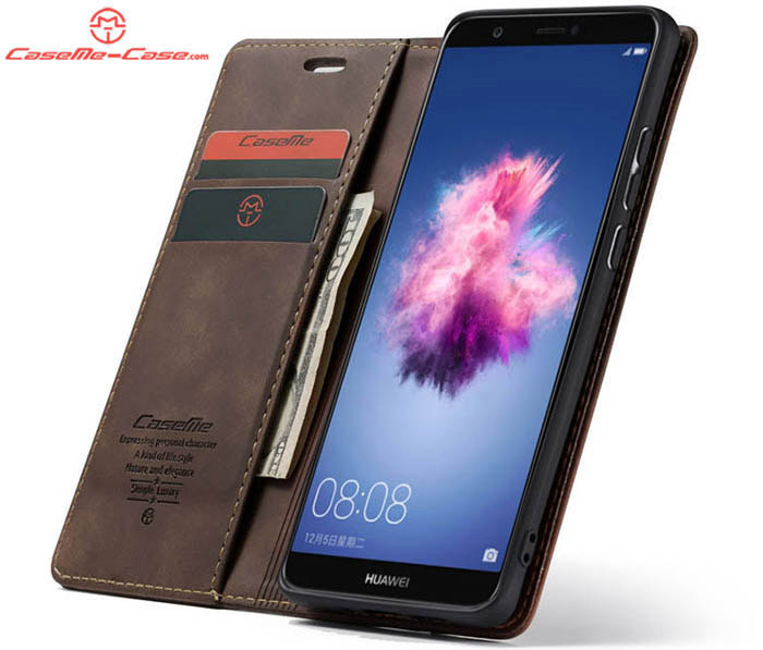 CaseMe Huawei P Smart Retro Wallet Kickstand Magnetic Flip Leather Case