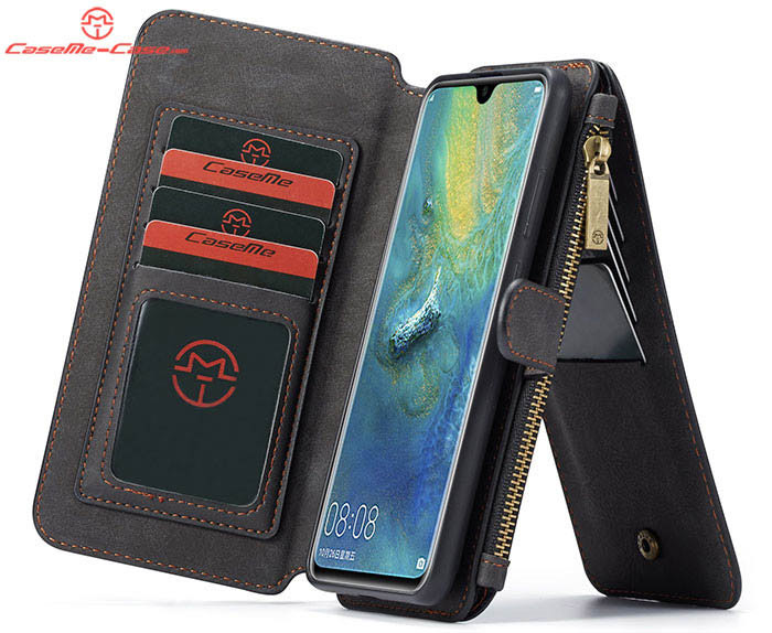 CaseMe Huawei Mate 20 Zipper Wallet Magnetic Detachable 2 in 1 Folio Flip Case