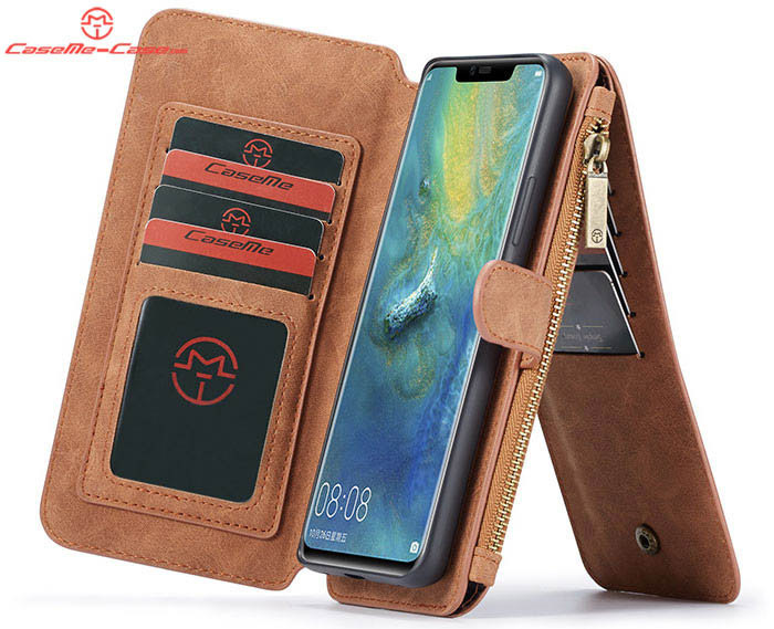 CaseMe Huawei Mate 20 Pro Zipper Wallet Magnetic Detachable 2 in 1 Folio Flip Case