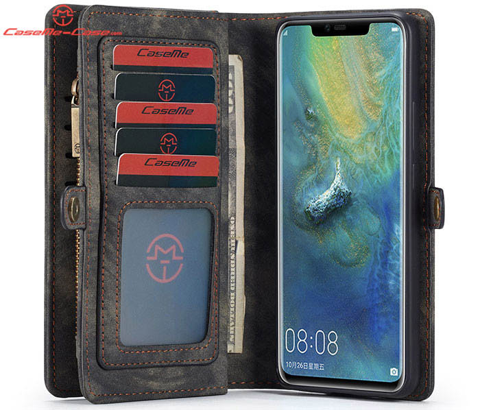 CaseMe Huawei Mate 20 Pro Zipper Wallet Magnetic Detachable 2 in 1 Folio Case