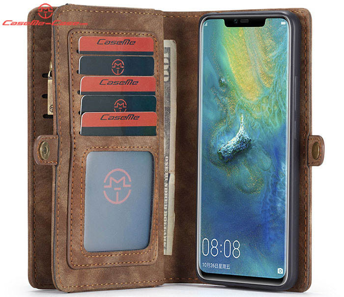 CaseMe Huawei Mate 20 Pro Zipper Wallet Magnetic Detachable 2 in 1 Folio Case