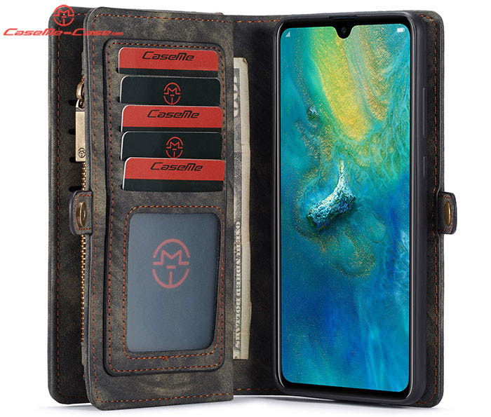 CaseMe Huawei Mate 20 Zipper Wallet Magnetic Detachable 2 in 1 Folio Case