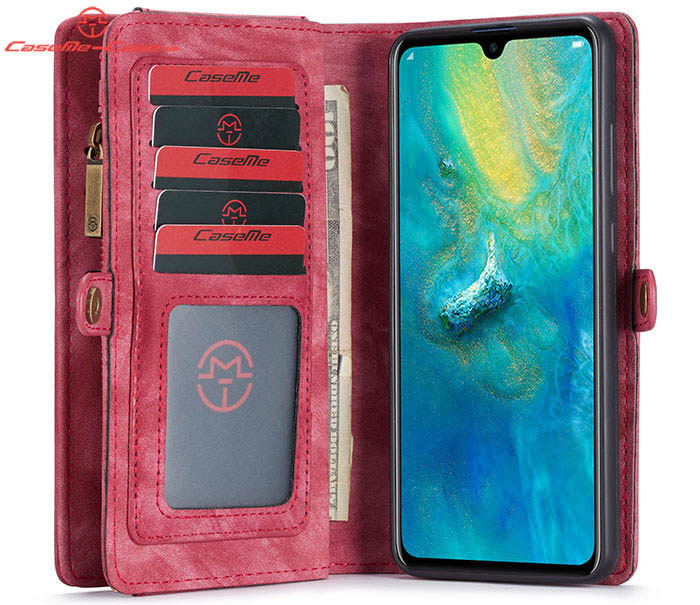 CaseMe Huawei Mate 20 Zipper Wallet Magnetic Detachable 2 in 1 Folio Case