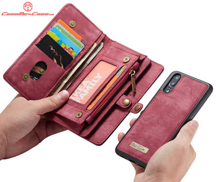 CaseMe Huawei P20 Zipper Wallet Magnetic Detachable 2 in 1 Folio Case