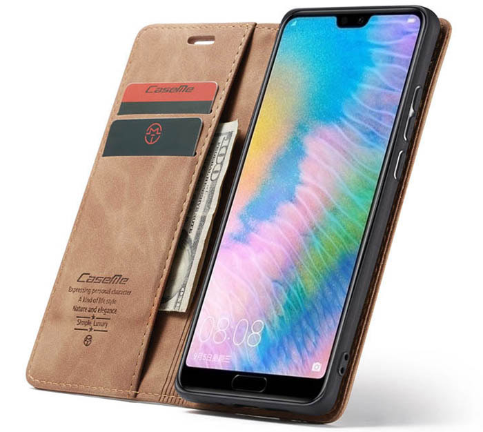 CaseMe Huawei P20 Retro Wallet Kickstand Magnetic Flip Leather Case