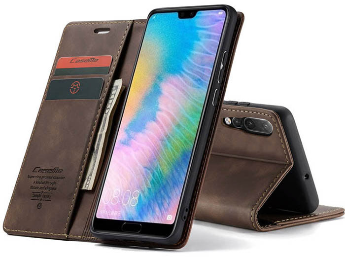 CaseMe Huawei P20 Retro Wallet Kickstand Magnetic Flip Leather Case