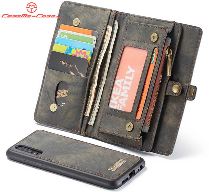 CaseMe Huawei P30 Zipper Wallet Magnetic Detachable 2 in 1 Folio Case