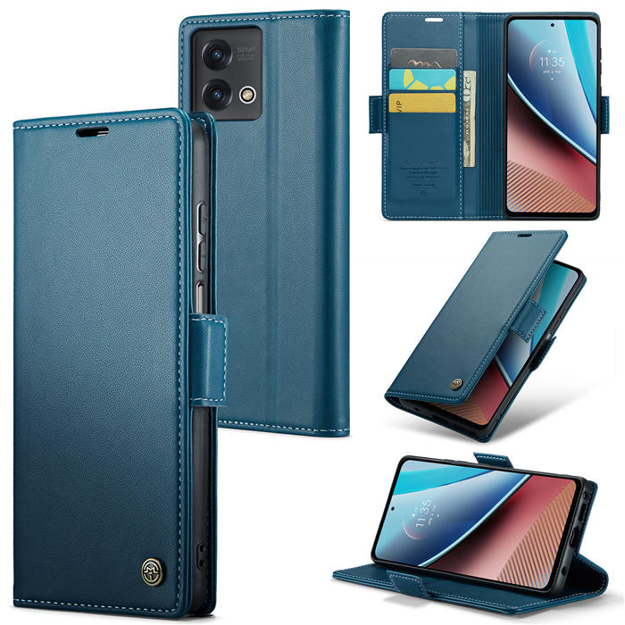 CaseMe Motorola Moto G Stylus 5G 2023 Wallet RFID Blocking Magnetic Buckle Case Blue - Click Image to Close