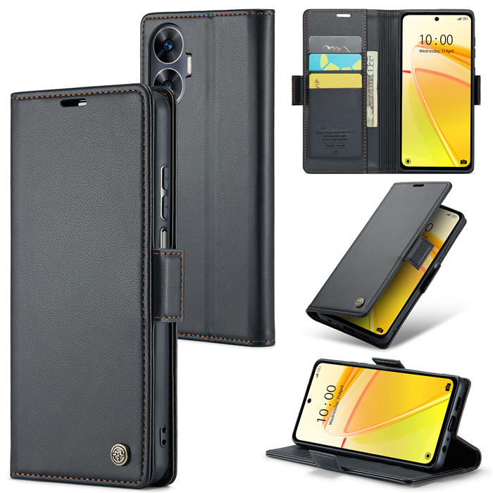 CaseMe Reamle C55 Wallet RFID Blocking Magnetic Buckle Case Black - Click Image to Close