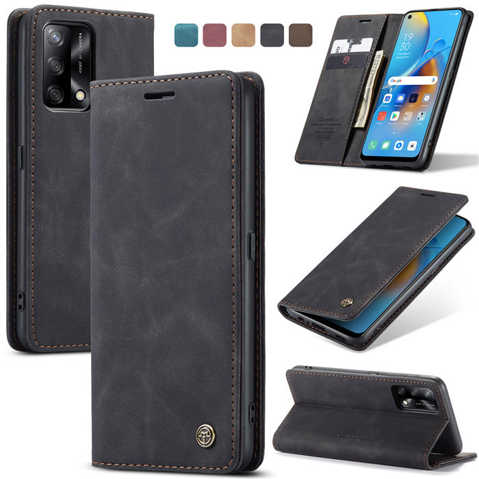CaseMe OPPO Reno6 Lite 4G/OPPO A95 4G/OPPO F19S/OPPO A74 4G/OPPO F19 Wallet Suede Leather Case Black