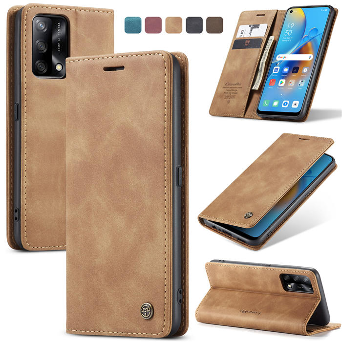 CaseMe OPPO Reno6 Lite 4G/OPPO A95 4G/OPPO F19S/OPPO A74 4G/OPPO F19 Wallet Suede Leather Case Brown
