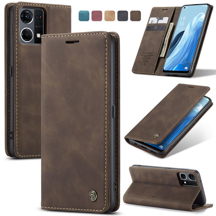 CaseMe OPPO Reno8 4G Wallet Retro Suede Leather Case Coffee - Click Image to Close