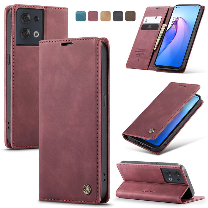 CaseMe OPPO Reno8 5G Wallet Retro Suede Leather Case Red - Click Image to Close